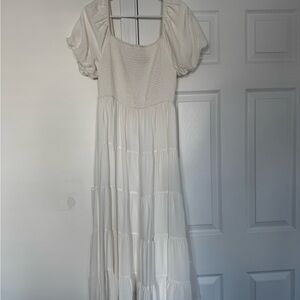 White Ruffled Tiered Maxi Dress with Puff Sleeves